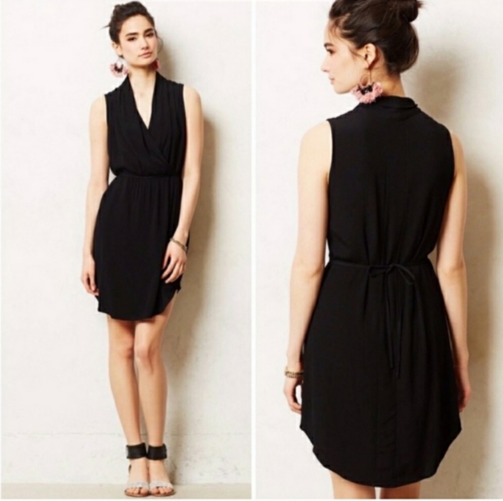 ANTHROPOLOGIE x MAEVE Faux Wrap Dress “Libyan Shawl”-Black